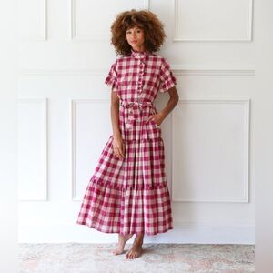 Mille Victoria dress in raspberry plaid, size M